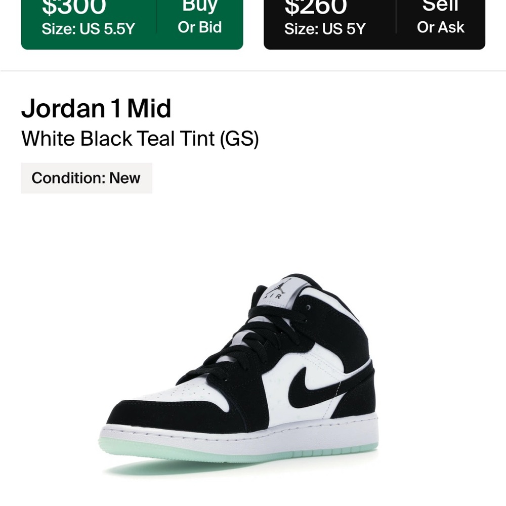 Jordan 1 Mid White Black Teal Tint (GS)